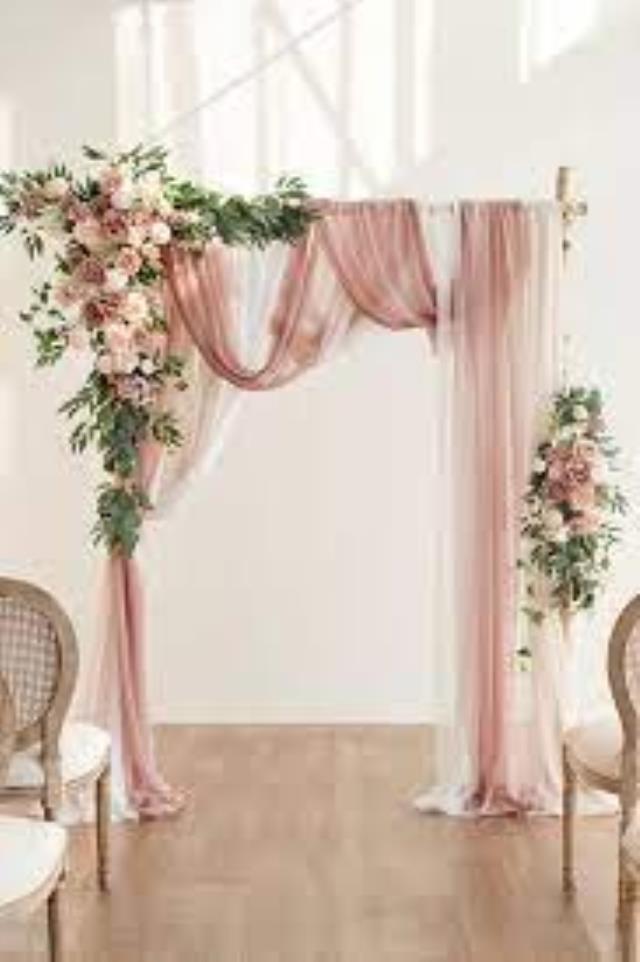 Rental store for flower arch decor dusty rose w drapes in Southeastern Oklahoma