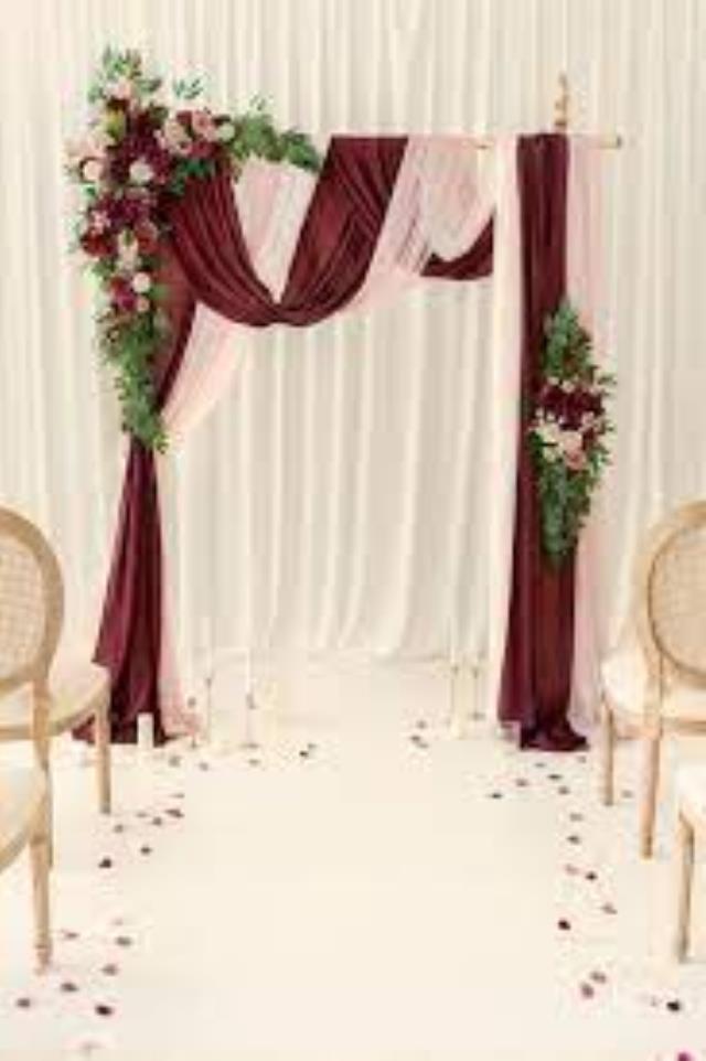 Rental store for flower arch decor burgandy w drapes in Southeastern Oklahoma