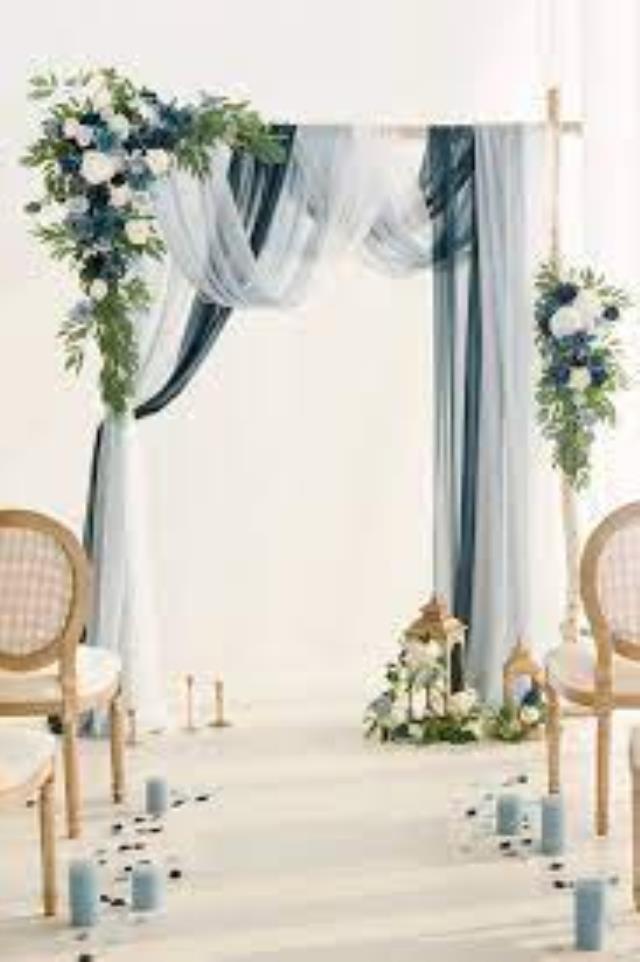 Rental store for flower arch decor navy w drapes in Southeastern Oklahoma