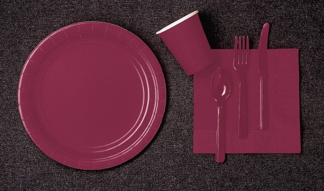 Rental store for plates plastic luncheon burgandy in Southeastern Oklahoma